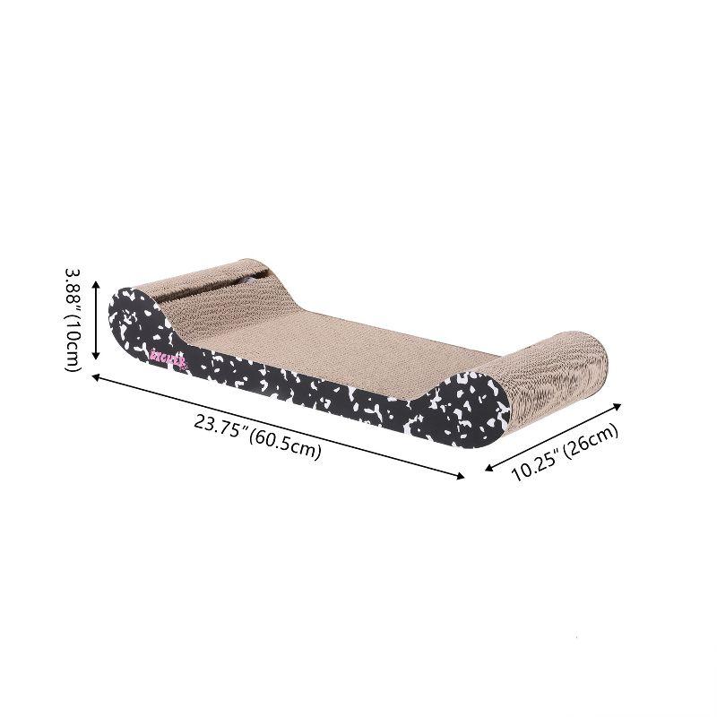 THE LICKER STORE Rini 23.75" Modern Cardboard Lounge Bed Cat Scratcher with Built-In Bell Toys and Catnip, Black/White