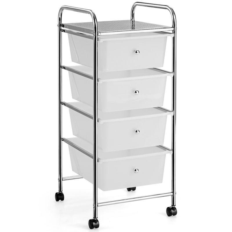 Clear 4-Drawer Rolling Storage Cart with Steel Frame