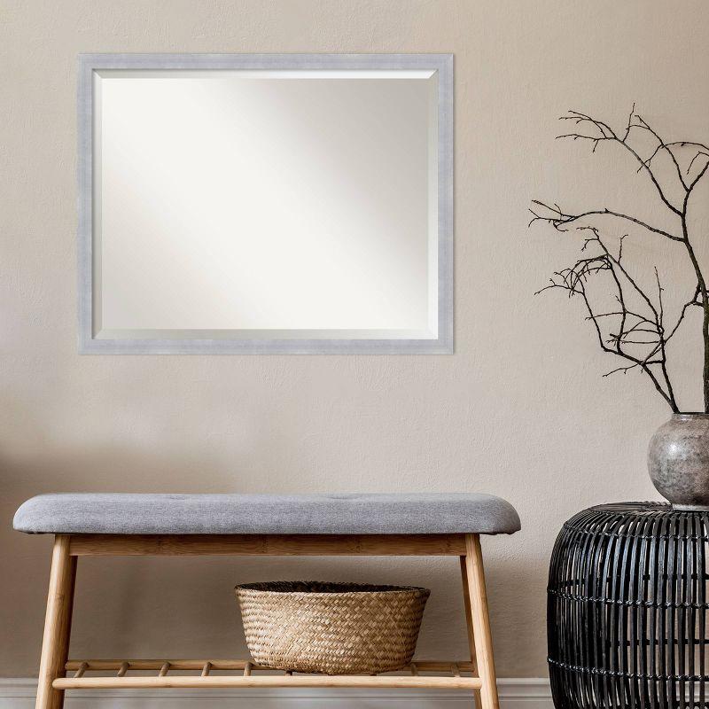 30" x 24" Grace Brushed Framed Bathroom Vanity Wall Mirror Nickel - Amanti Art: Modern Rectangle, No Assembly Required