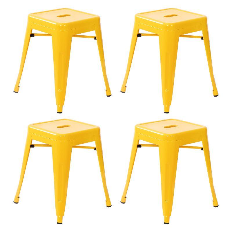 Yellow Stackable Metal Bistro Stools, Set of 4