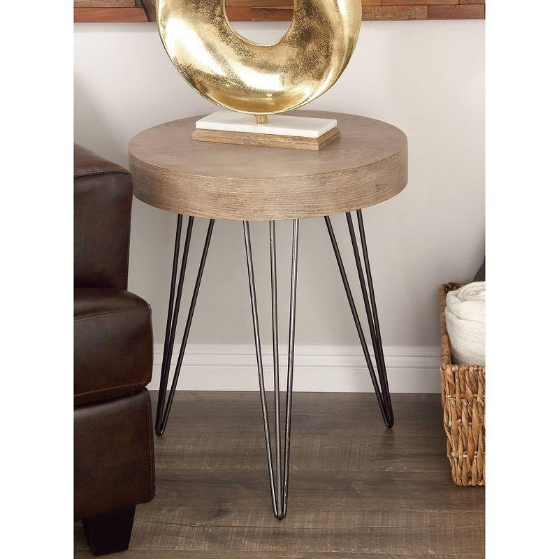 Union Rustic Villalpando Wooden Side End Brown Accent Table with Black Metal Hairpin Legs