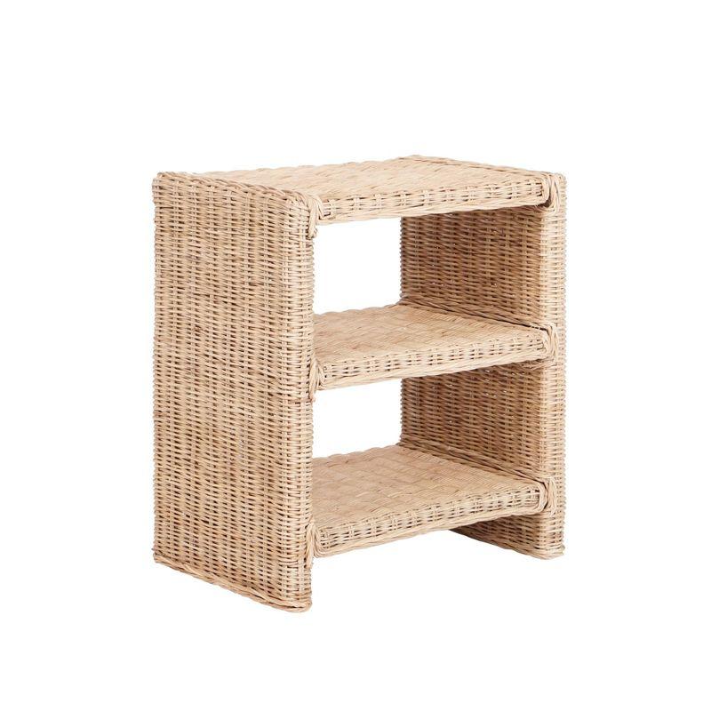 JONATHAN Y Praerie 22" Coastal Bohemian Rattan/Wood 3 Tier End Table, Natural