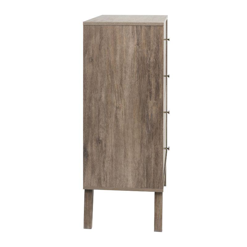 Mid-Century Modern 4 Drawer Chest Drifted Gray - Prepac: Sleek Bedroom Storage, Brass Knobs