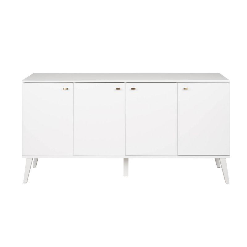 Milo Mid-Century Modern White 4-Door Buffet with Brass Knobs