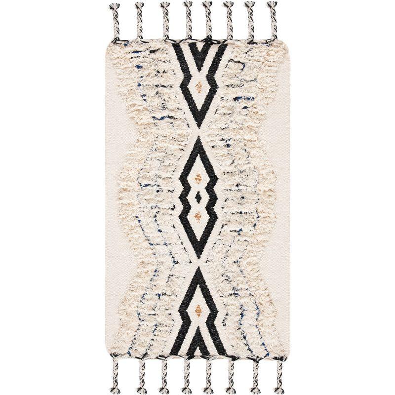 Ivory and Black Hand-Knotted Wool Area Rug, 3' x 5'