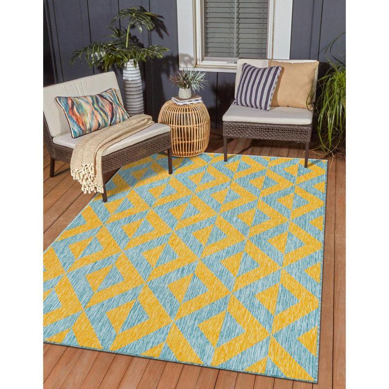 Napa Geometric Yellow and Aqua Outdoor Woven Area Rug 6x9