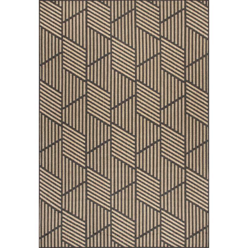Nuloom Leona Geometric 4x6 Indoor/Outdoor Area Rug for Living Room Patio Deck Front Porch Kitchen, Charcoal/Ivory