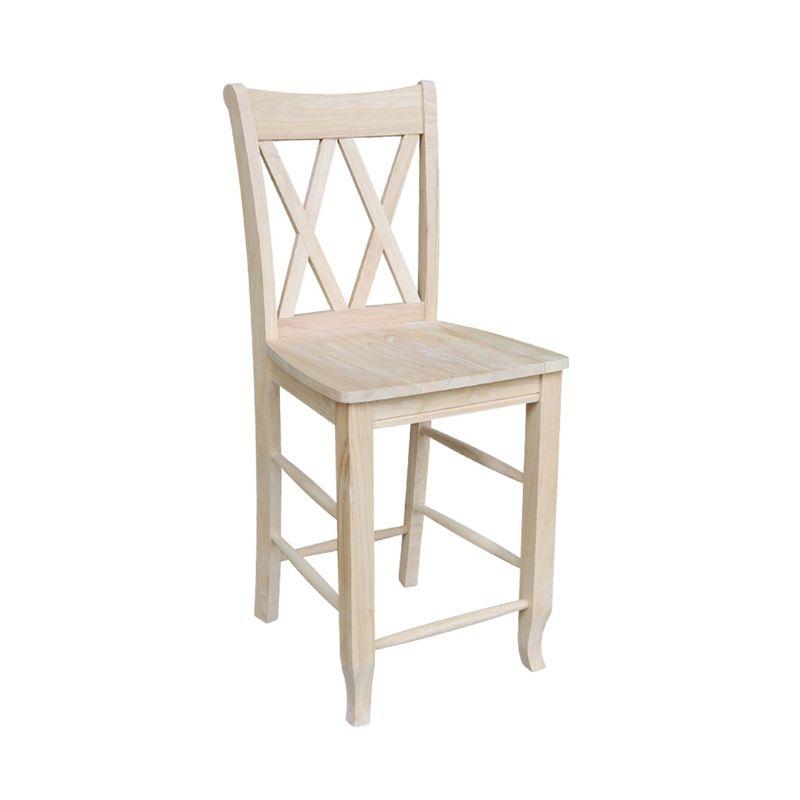 24" Double X Back Counter Height Barstool Unfinished - International Concepts: Solid Wood, Kitchen Island Seating