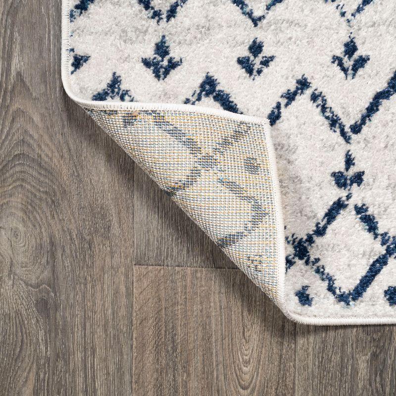 Ivory Navy Moroccan Trellis 5' x 8' Washable Synthetic Rug