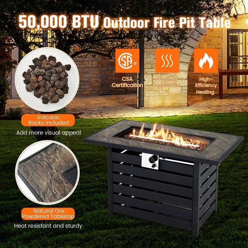 Costway 42'' Rectangular Propane Fire Pit Table 50,000 BTU W/ Lava Rocks & PVC Cover