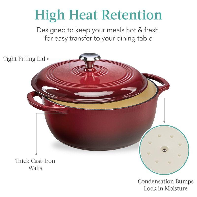 Enameled Red Cast Iron 6 Quart Dutch Oven with Dual Handles