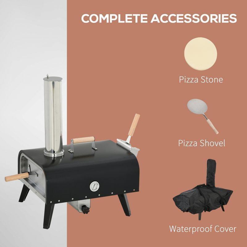 Outsunny Portable Outdoor Pizza Oven, Pellet Wood Fired 12" Stainless Steel Pizza Maker with Rotating Stone, Foldable Legs, and Waterproof Cover