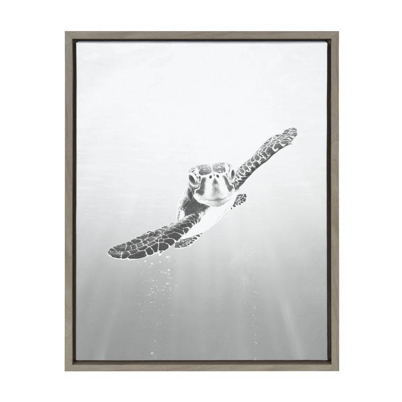 Gray Sea Turtle Print on Canvas with Polystyrene Frame