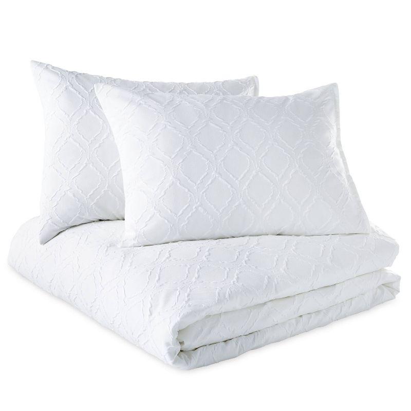 Elegant Organic White Microfiber King Comforter Set with Ogee Design