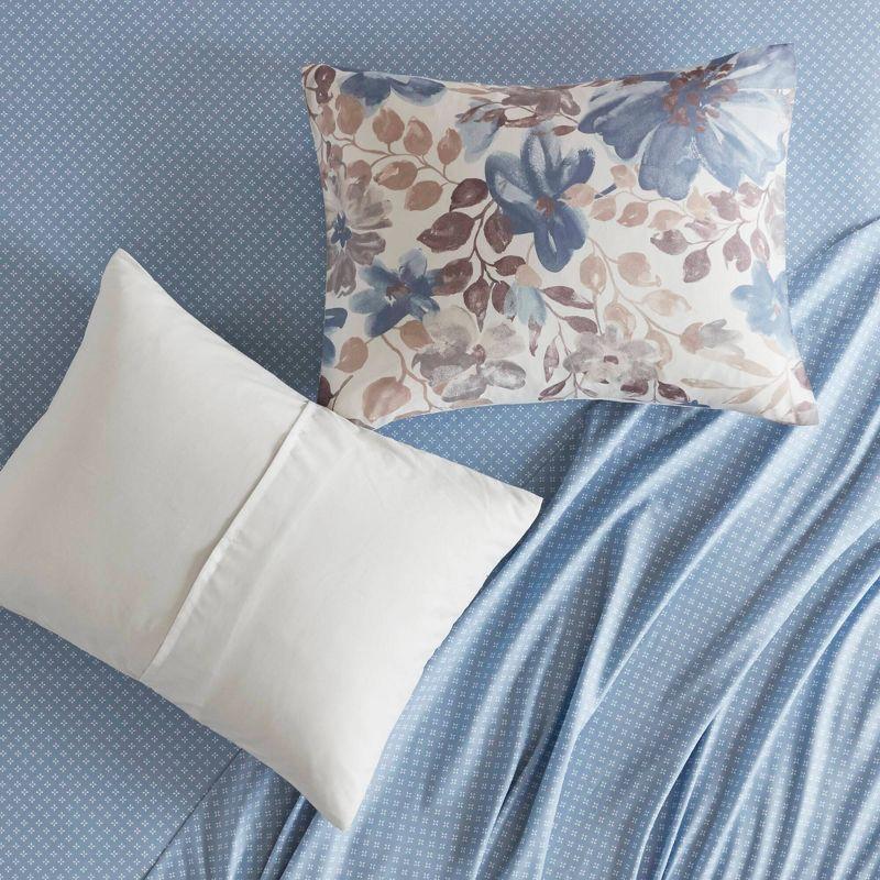 Twin Blue Microfiber Floral Bed in a Bag Set