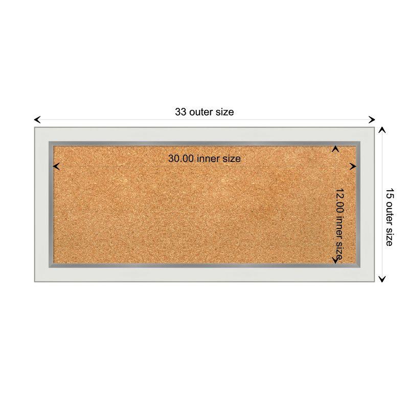 Amanti Art Natural Cork Board Framed Eva White Silver Narrow Bulletin Board 33 in. x 15 in.