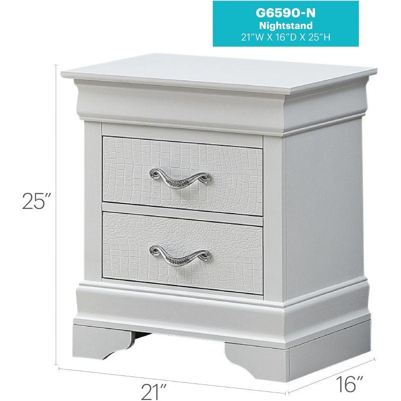 Lorana Silver 2-Drawer Nightstand with Embossed Veneers