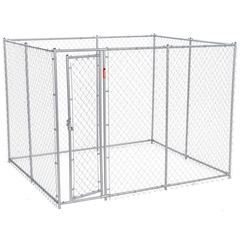 Lucky Dog Adjustable Heavy Duty Outdoor Galvanized Steel Chain Link Dog Kennel Enclosure with Latching Door, and Raised Legs