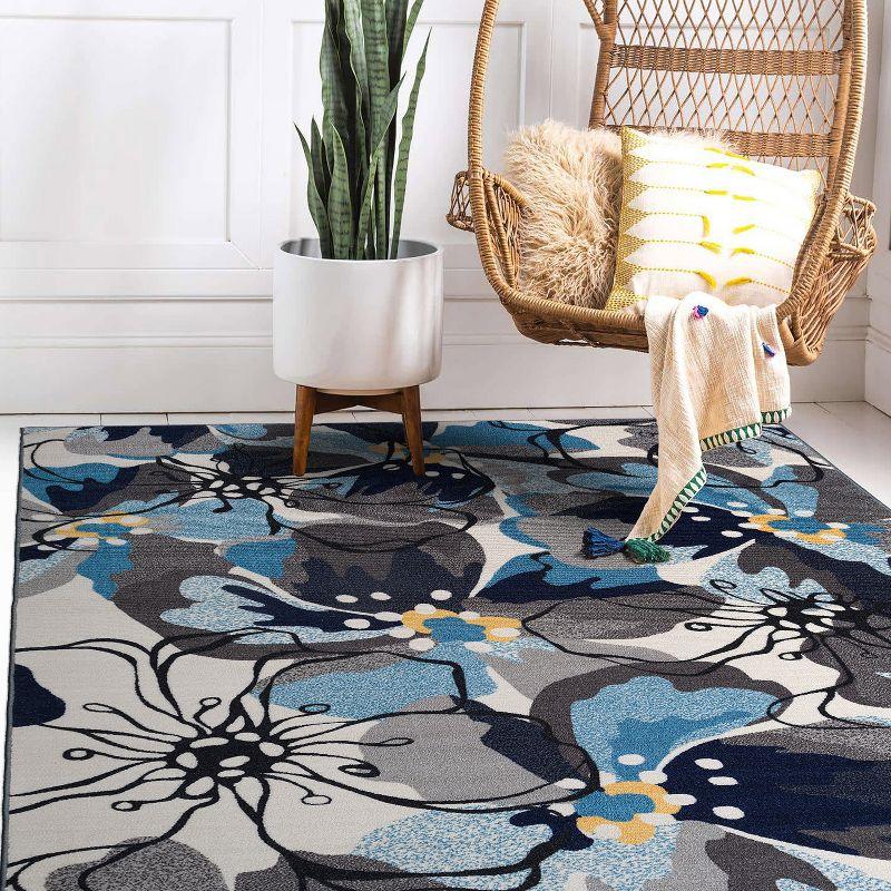 World Rug Gallery Modern Floral Non-Slip (Non-skid) Indoor Area Rug - Gray 5'3" x 7'3"
