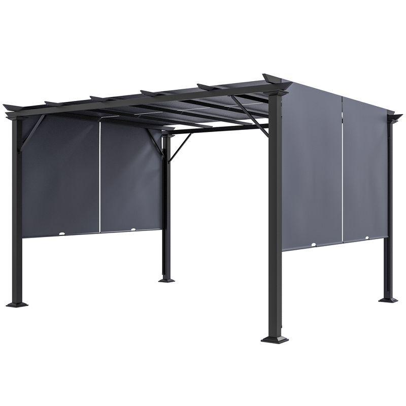 Outsunny 10' x 11.8' Retractable Pergola Canopy, Outdoor Gazebo with Sun Shade Canopy and Steel Frame, for Backyard, Garden, Patio, Deck, Gray