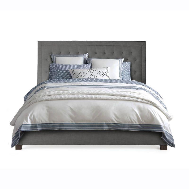 Transitional Gray King Upholstered Bed with Nailhead Trim