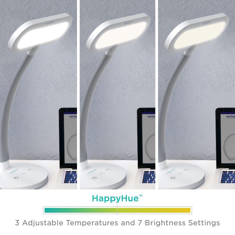 Verilux HappyLight Duo 2-in-1 Light Therapy and Task Desk Lamp White: Modern Design, USB Port, No Assembly Required