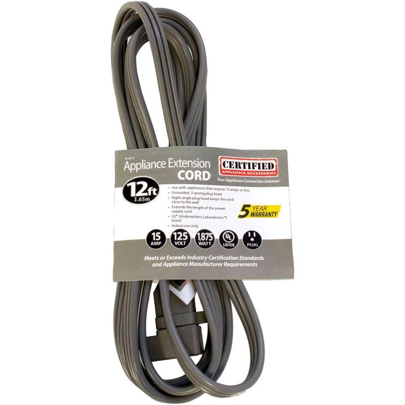 Certified Appliance Accessories® 15-Amp Grounded Appliance Extension Cord, 12ft in Gray, Size: 12 Ft.