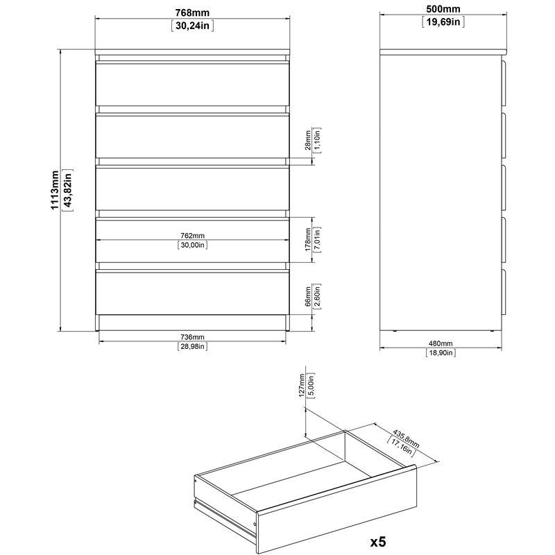 Wood Scottsdale 5 Drawer Chest in Black Woodgrain-Tvilum