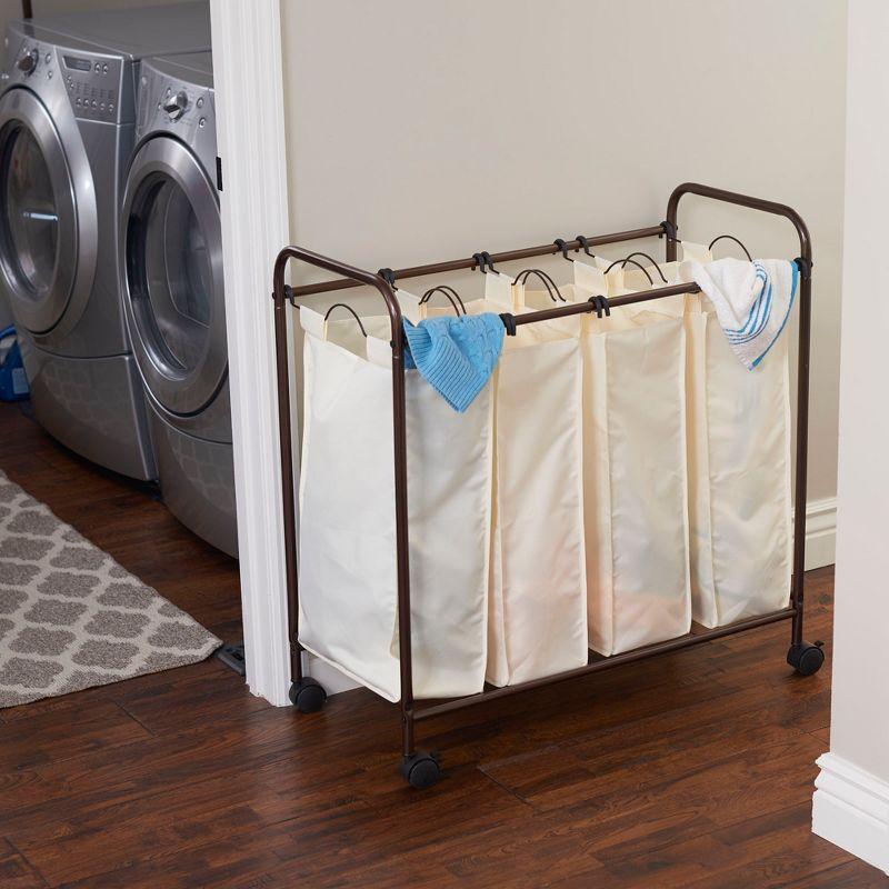 Rolling Laundry Sorter, 4 Bag Laundry Sorter Cart with Washable and Removable Bags