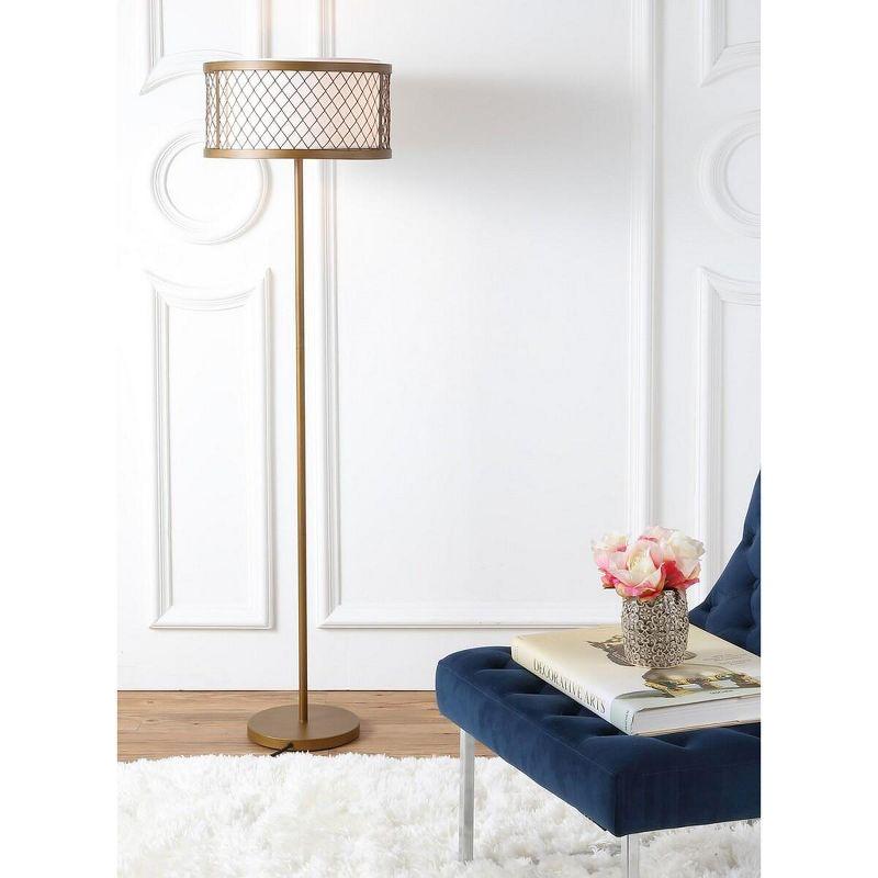 Contemporary Antique Gold Mesh Floor Lamp with White Cotton Shade