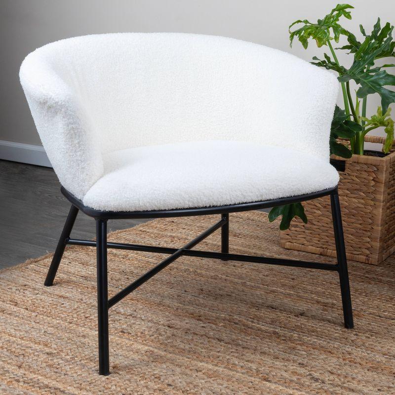 White Boucle Upholstered Metal Accent Arm Chair