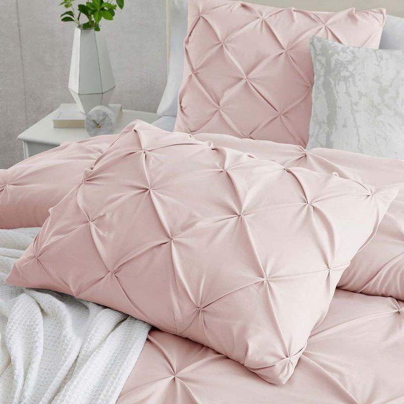 Nestl 3 Piece Pinch Pleated Duvet Cover Set, Full Size Pintuck Duvet Cover with Button Closure, Blush