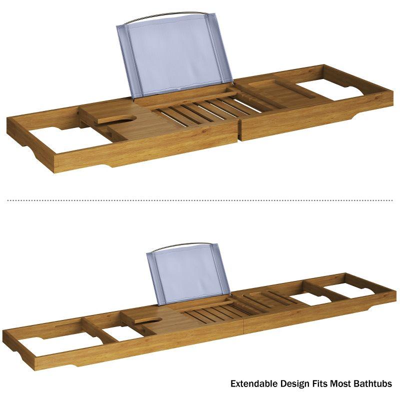 Natural Acacia Wood Extendable Bathtub Tray with Wine Holder