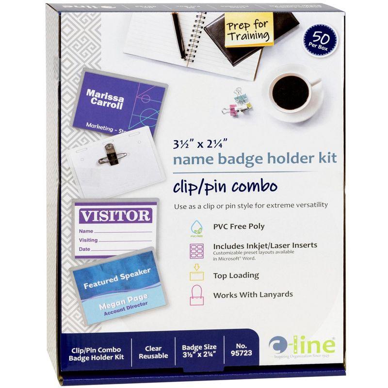 C-Line Clip and Pin Combo Name Badges with Inserts, 3-1/2 x 2-1/4 Inches, Pack of 50