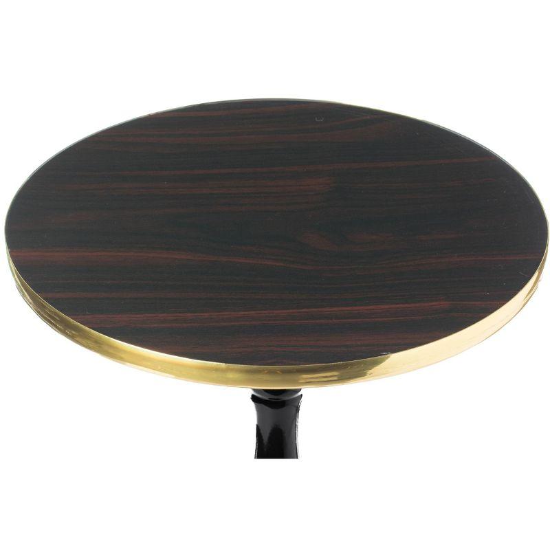 Espresso Wooden Round Pedestal Side Table with Glossy Marble Top