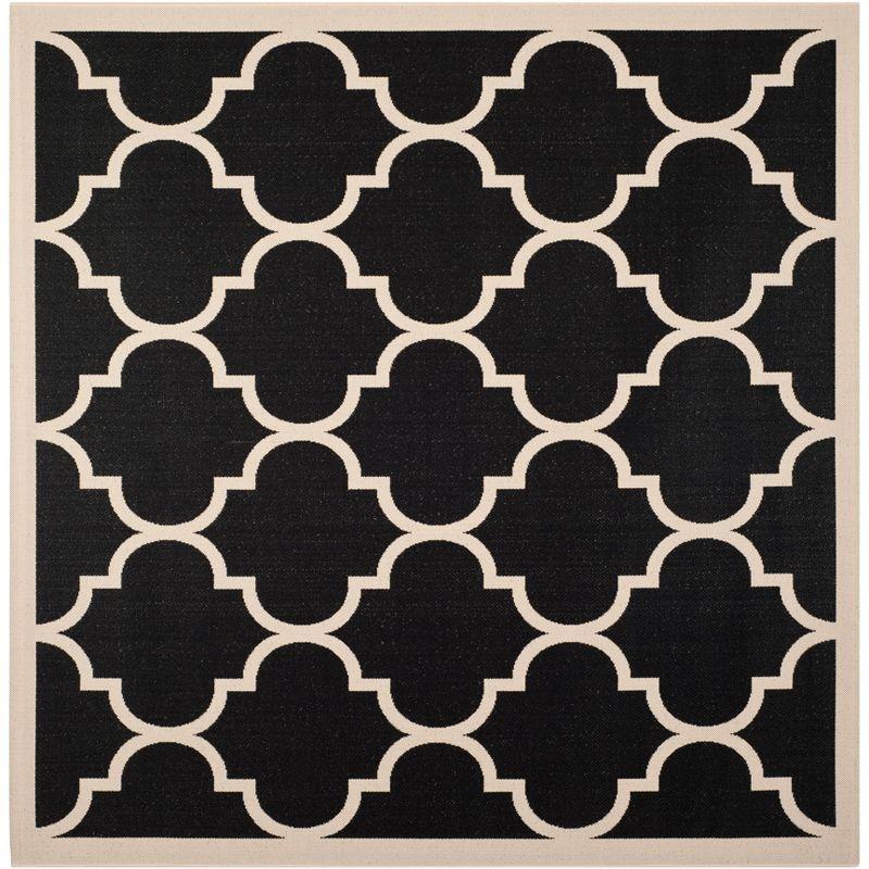 Modern Square Black Synthetic Indoor/Outdoor Area Rug