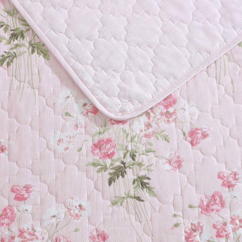 Laura Ashley Veronicas Bouquet Cotton Reversible Pink Quilt Set