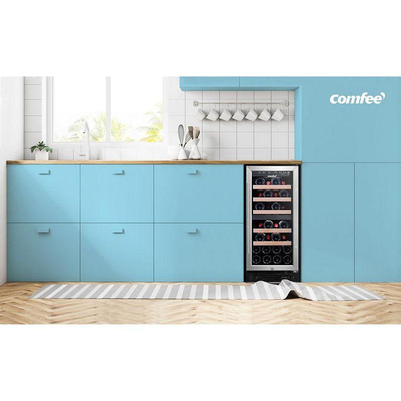 Comfee 28-Bottle Dual Zone Free Standing Beverage and Wine Cooler, Stainless Steel