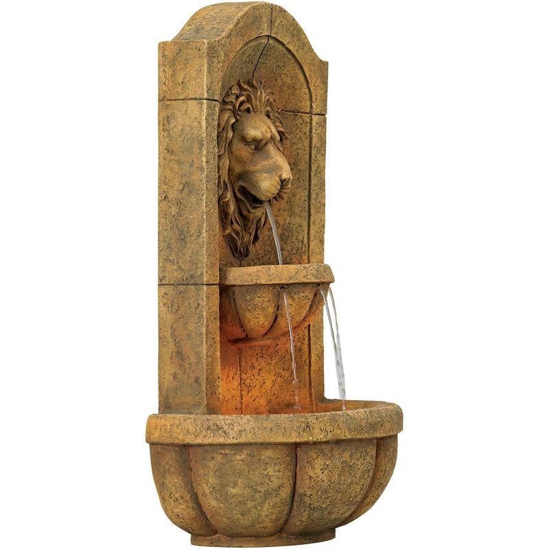 John Timberland Lion Head Rustic 2 Tier Outdoor Wall Water Fountain with LED Light 29 1/2" for Yard Garden Patio Home Deck Porch Exterior Balcony