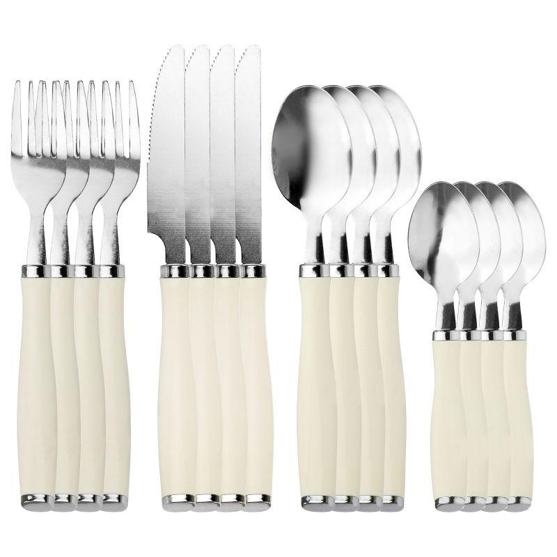 Gibson Everyday Fairfield 16 Piece Flatware Set with Wire Caddy in Egg Shell