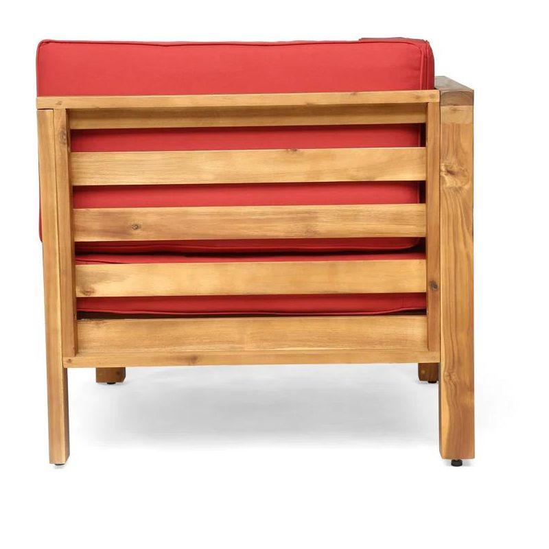 Christopher Knight Home Oana Outdoor Acacia Wood Left Arm Loveseat and Coffee Table Set with Cushion, Teak/Red