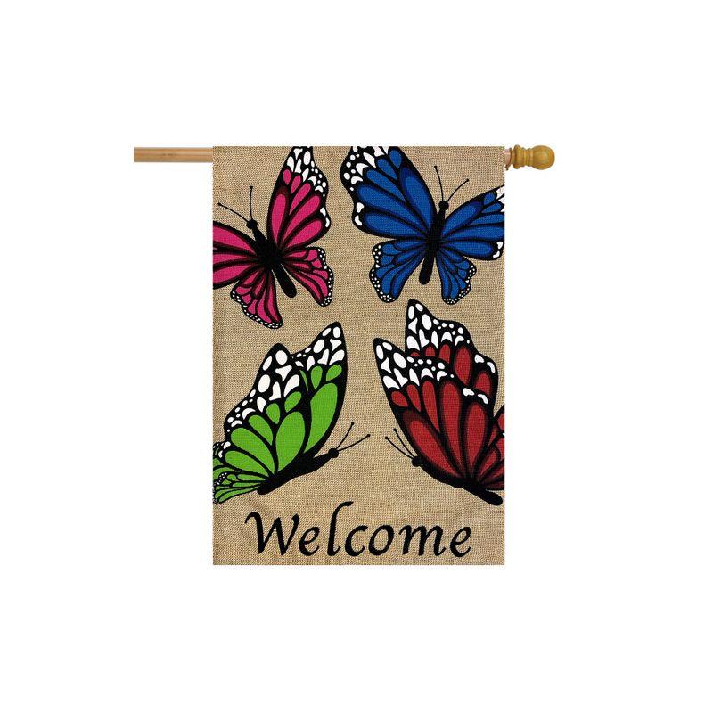 Spring Butterfly Welcome Burlap Garden Flag