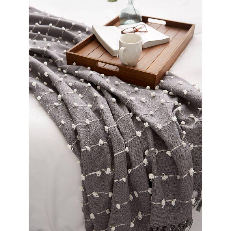 Chic Gray 50"x60" Cotton Woven Throw with Decorative Fringe