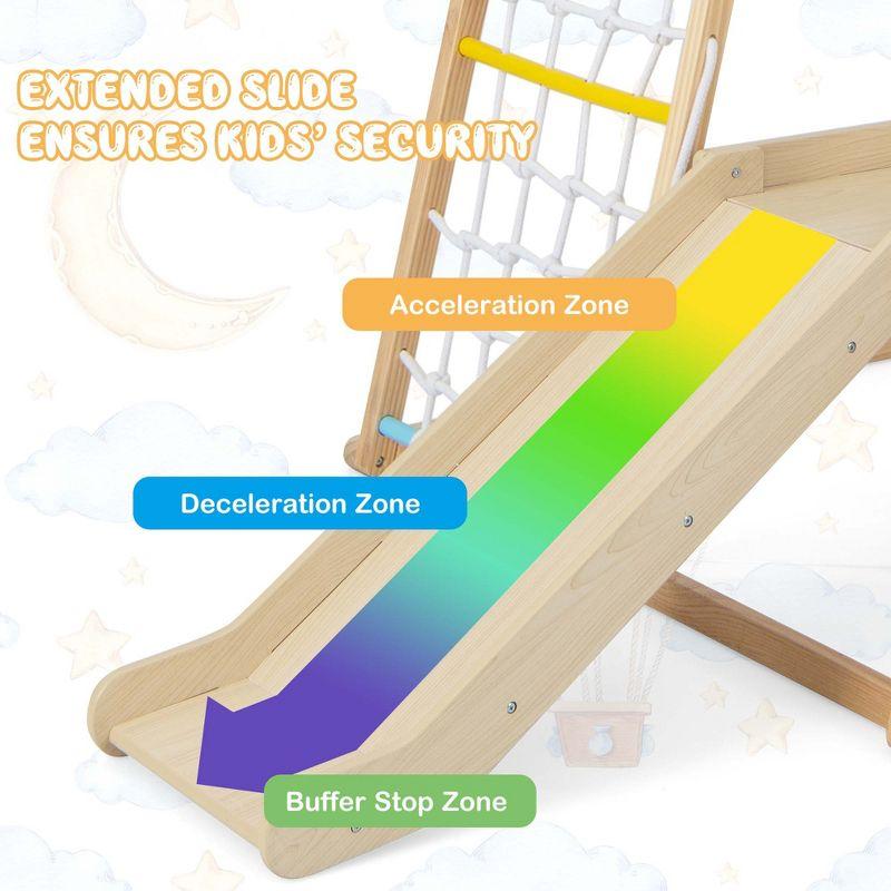 Costway 6-in-1 Indoor Jungle Gym Wooden Playground Climber Playset for Kids 1+ Years Multicolor/Natural