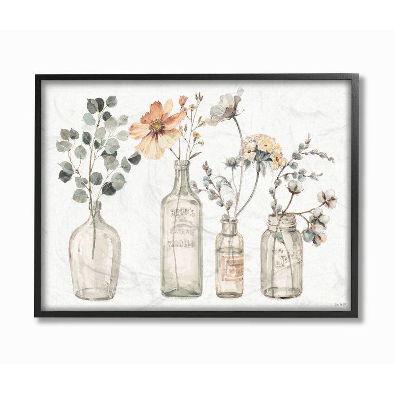 Floral Bouquet in Glass Jars Canvas Print with Black Frame