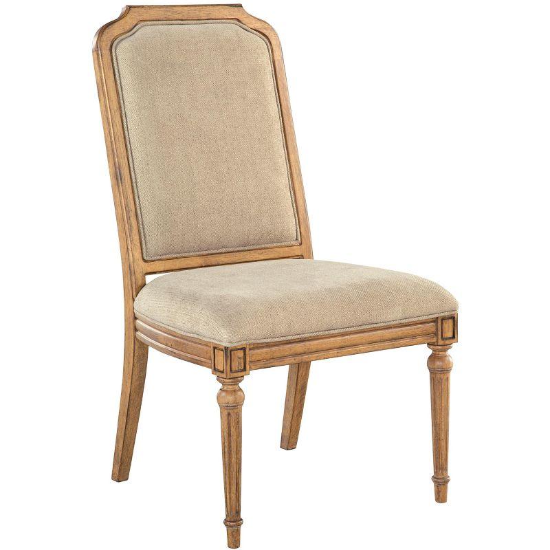 Beige Linen Upholstered Wood Side Chair with Classic Modern Twist