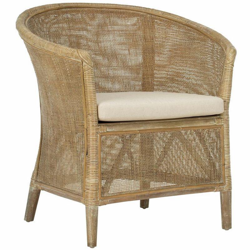 Alexana Rattan Armchair - White Wash/White Cushion - Safavieh