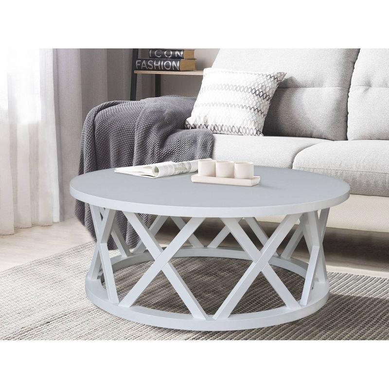 40" Ceylon Round Coffee Table White - International Concepts: Solid Wood, Parawood Material, 18" Height