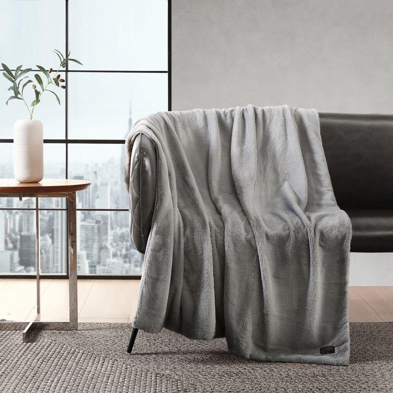 Grey Faux Fur Reversible Throw Blanket with Micromink Back, 50" x 60"