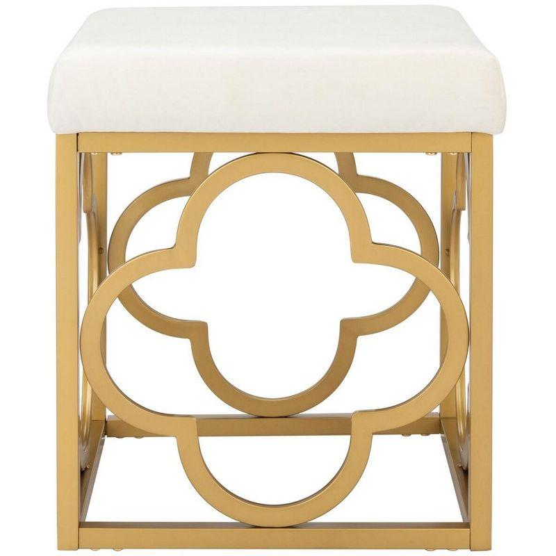 Elegant Transitional 17" White and Gold Velvet Square Ottoman